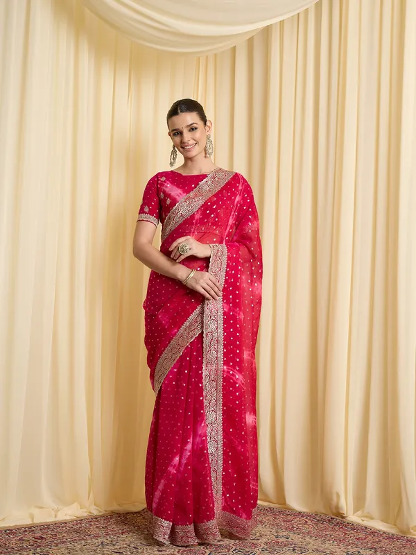 Red_Satin_Embellished_Saree_For_Women