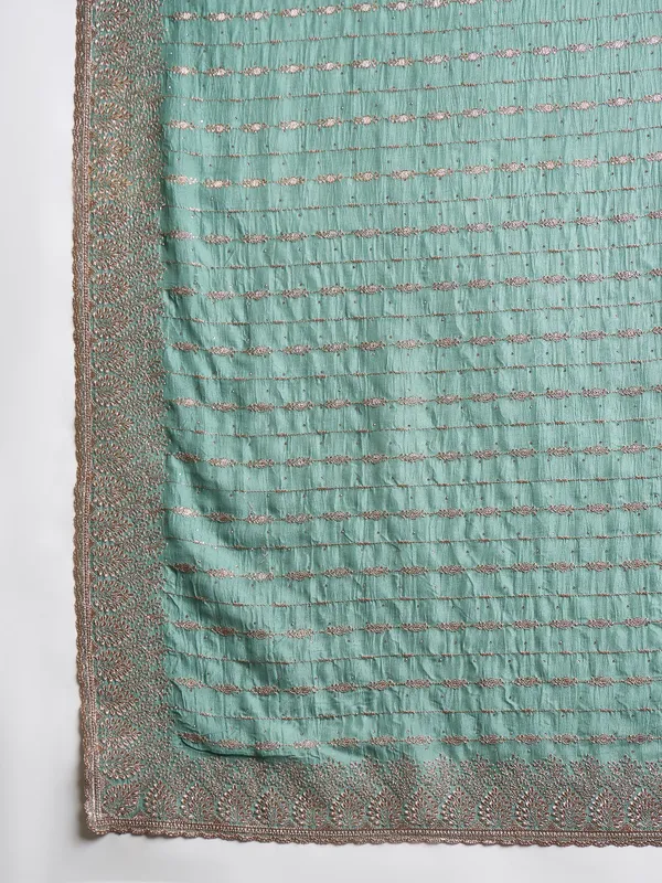 Teal_Satin_Woven_Striped_Saree_For_Women
