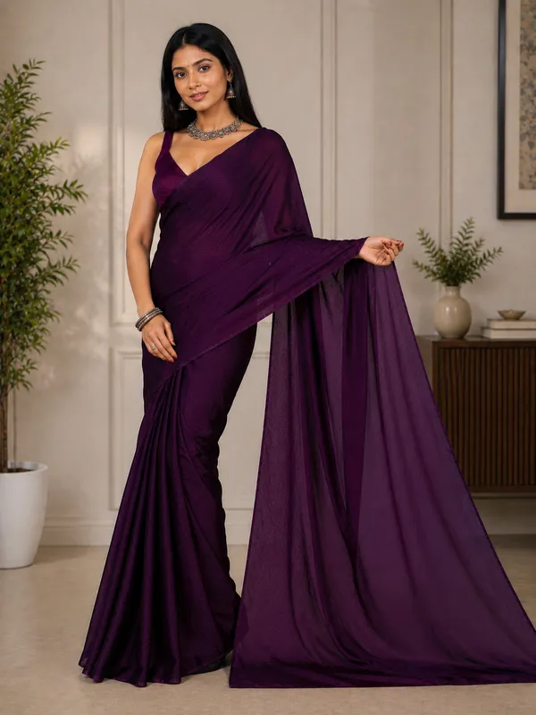Purple_Satin_Draped_Saree_For_Women