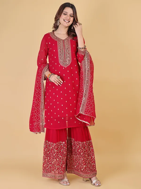 Red_Cotton_Embroidered_Sharara_Suit_Set_For_Women
