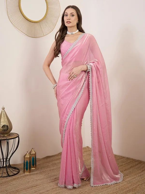 Pink_Satin_Lace_Border_Saree_For_Women