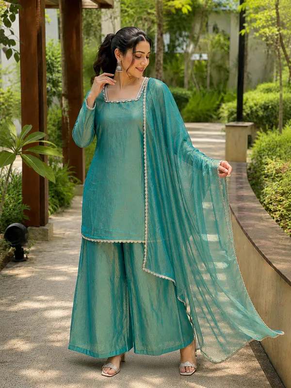 Aqua_Satin_Straight_Fit_Kurta_Wide-Leg_Pants_Dupatta_Set_For_Women