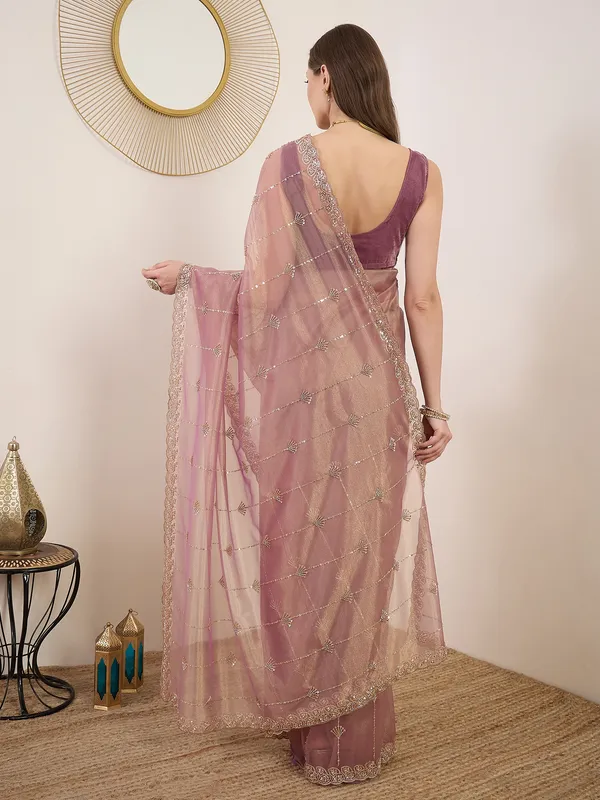 Pink_Satin_Sheer_Embroidered_Saree_With_Blouse_For_Women