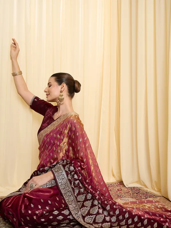 Maroon_Satin_Embroidered_Blouse_For_Women
