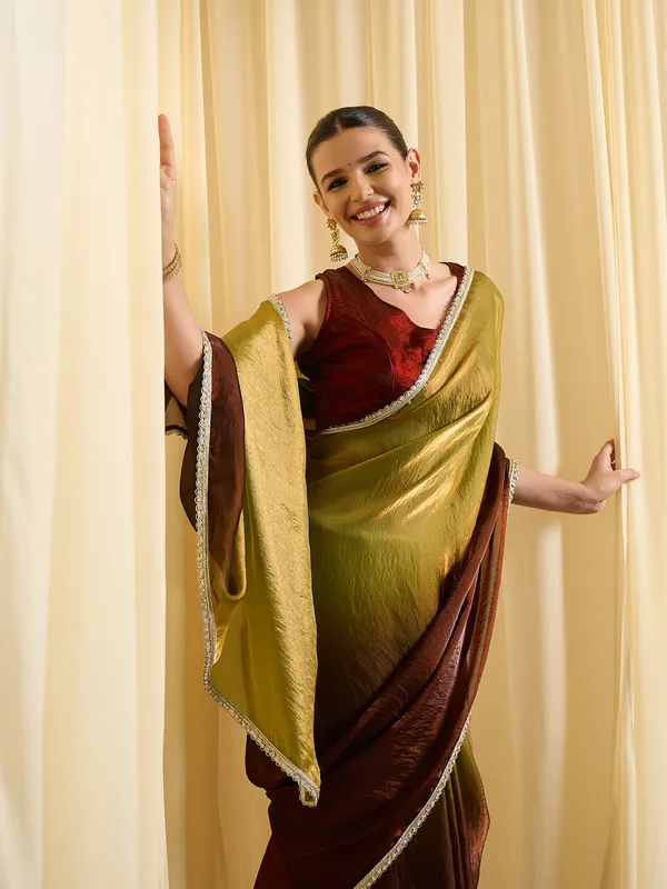 Green_Brown_Satin_Traditional_Saree_For_Women
