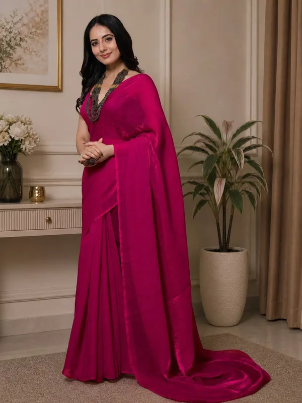 Magenta_Satin_Solid_Finish_Saree_For_Women