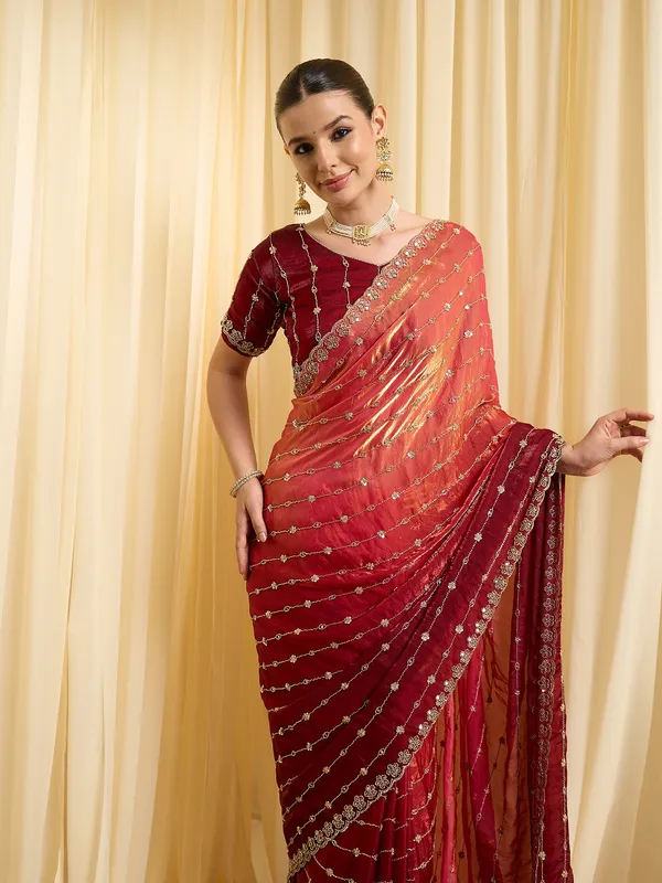 Maroon_Satin_Floral_Embroidered_Saree_For_Women