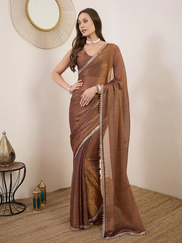 Brown_Satin_Textured_Zigzag_Border_Saree_For_Women