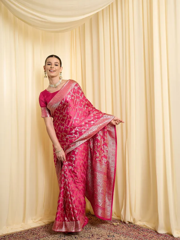 Pink_Satin_Brocade_Saree_For_Women
