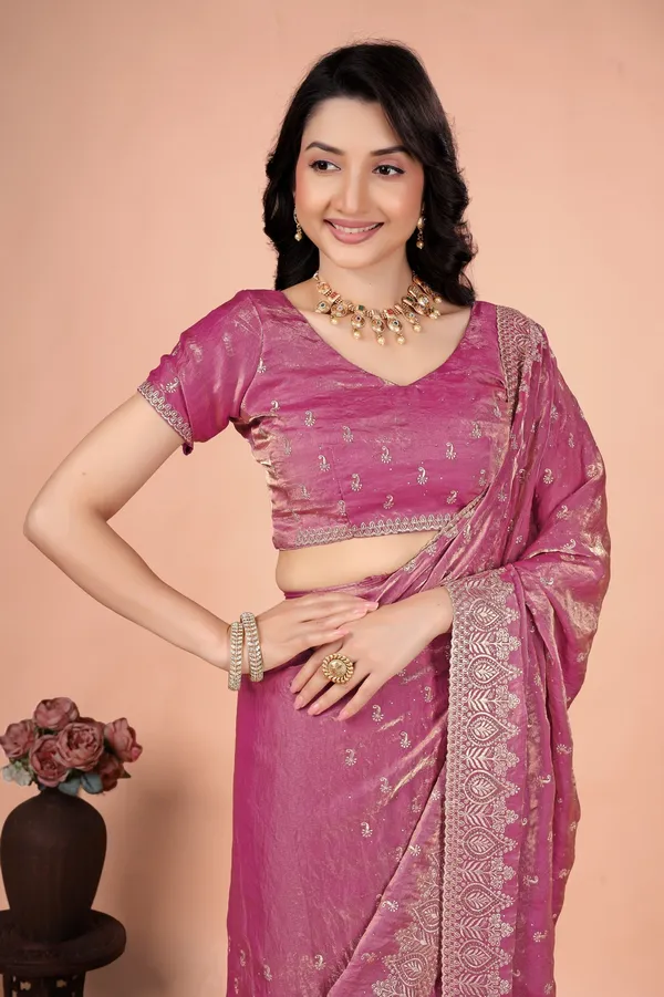 Pink_Satin_Embroidered_Border_Saree_For_Women