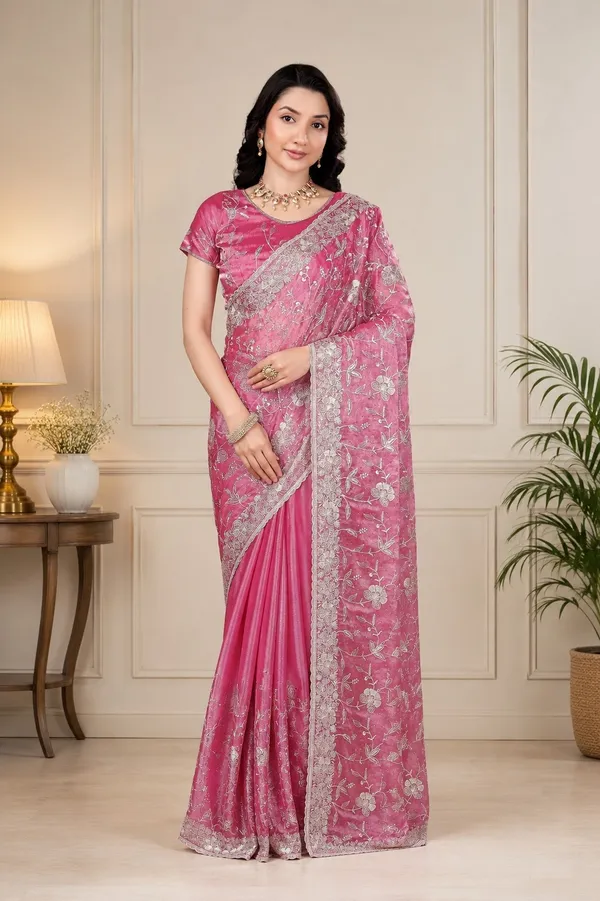 Pink_Satin_Silver_Embroidered_Saree_For_Women