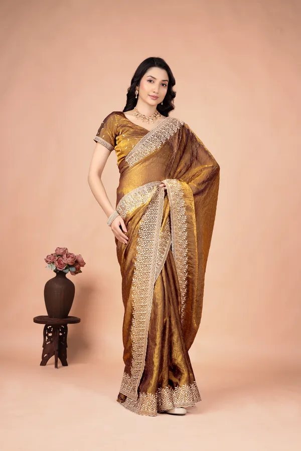 Brown_Satin_Embroidered_Saree_For_Women