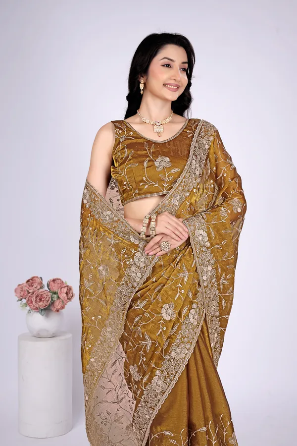 Mustard_Satin_Floral_Embroidered_Saree_For_Women