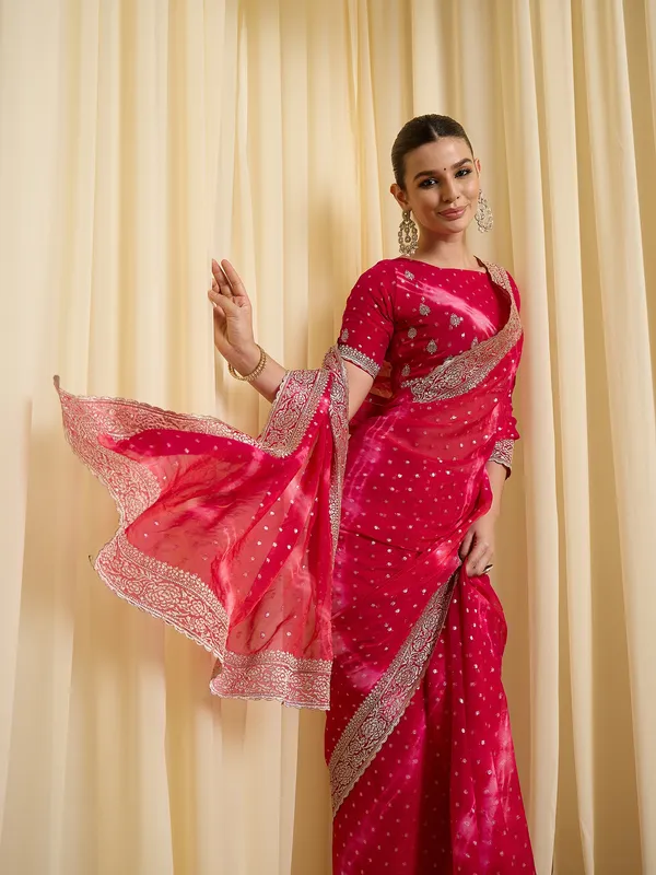 Red_Satin_Embellished_Saree_For_Women