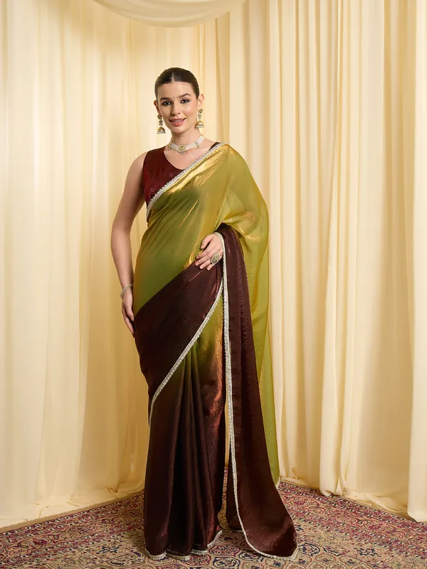 Green_Brown_Satin_Traditional_Saree_For_Women