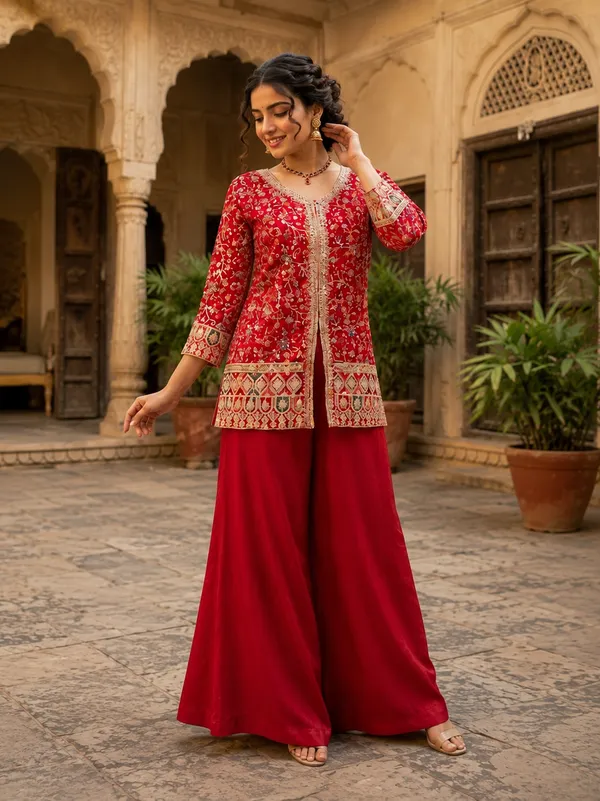 Red_Satin_Embroidered_Kurta_Palazzo_Set_For_Women