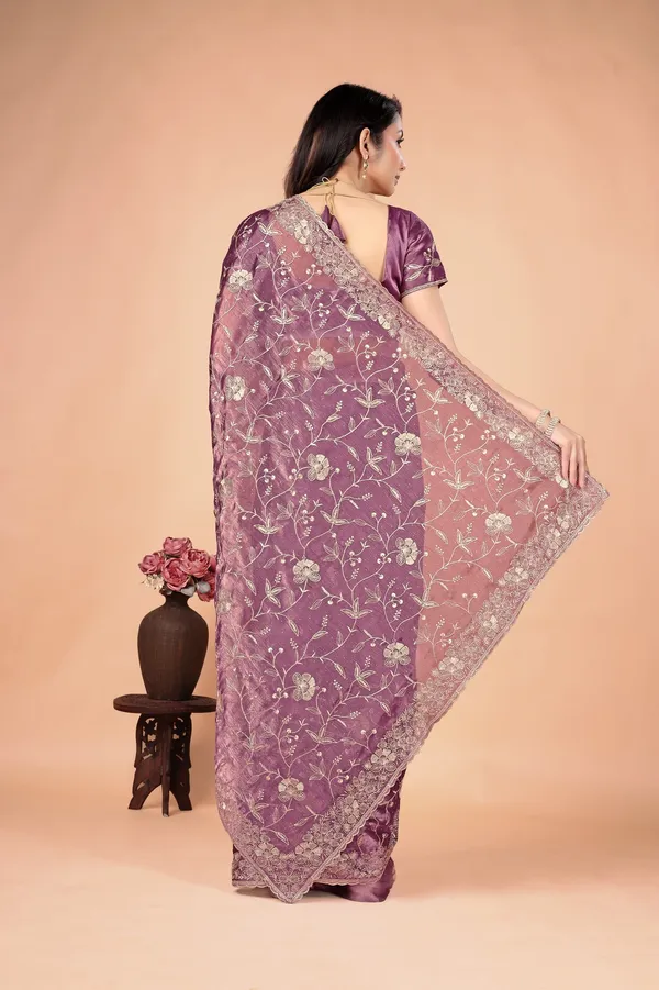 Purple_Satin_Floral_Embroidered_Saree_For_Women