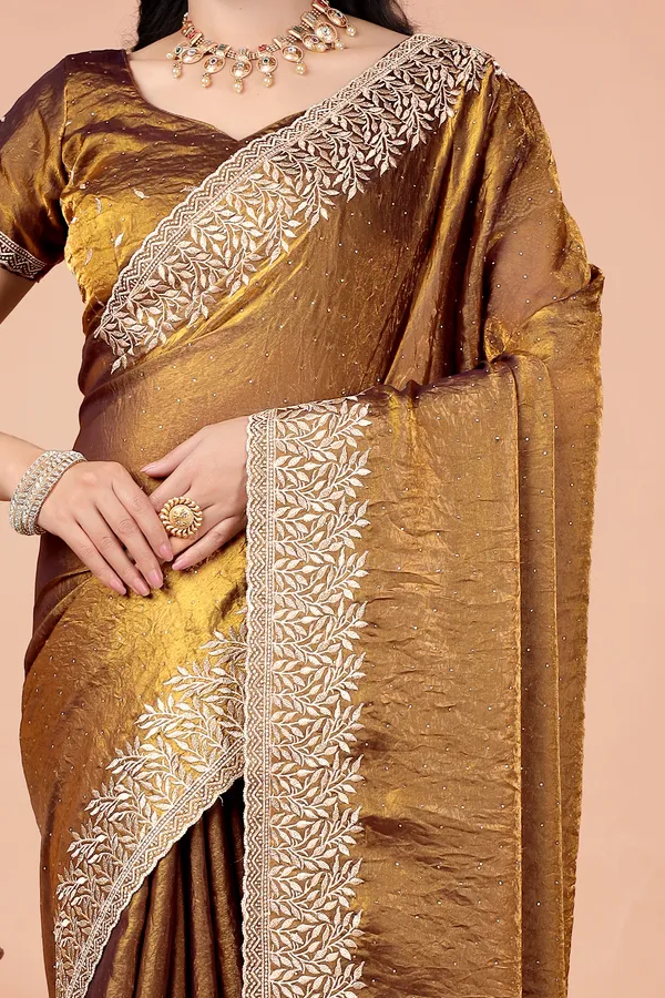 Brown_Satin_Embroidered_Saree_For_Women