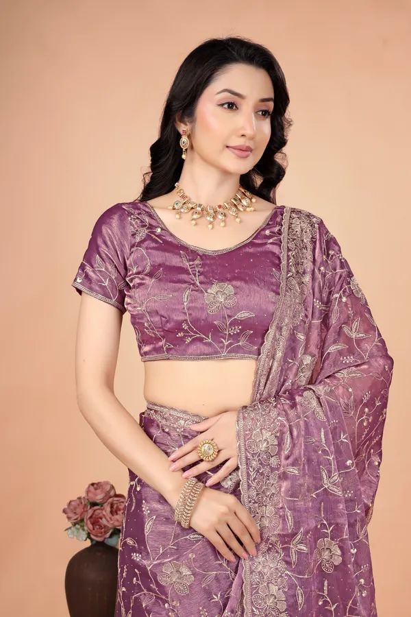 Purple_Satin_Floral_Embroidered_Saree_For_Women