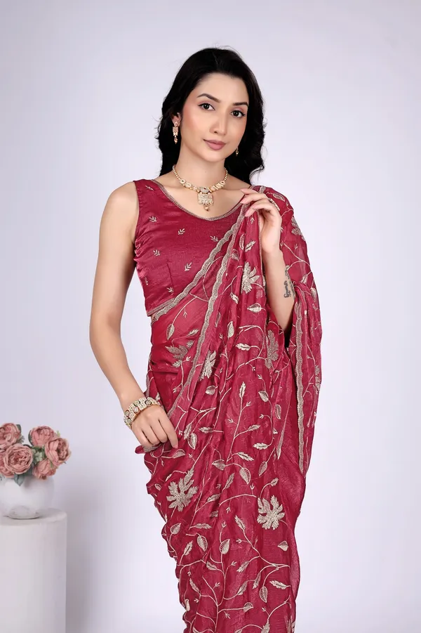 Maroon_Satin_Floral_Embroidered_Saree_For_Women