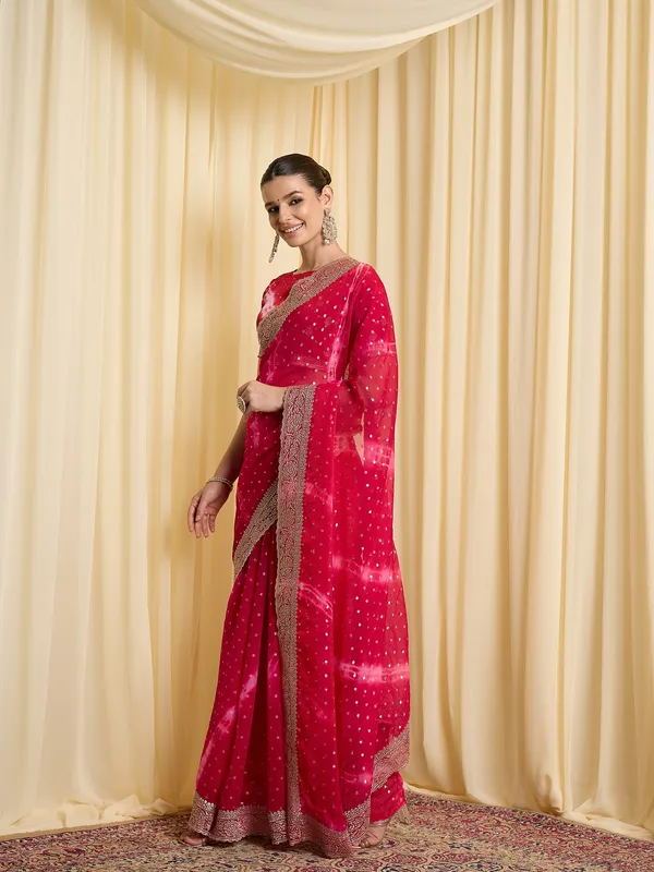 Red_Satin_Embellished_Saree_For_Women