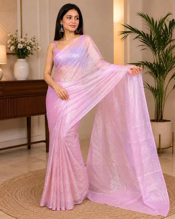 Pink_Satin_Shimmer_Floral_Saree_For_Women
