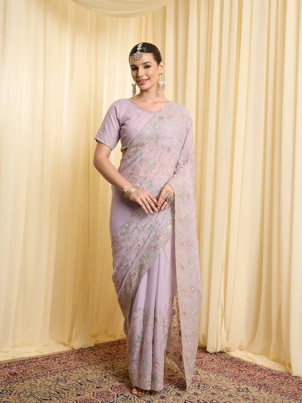 Lavender_Satin_Embroidered_Saree_For_Women