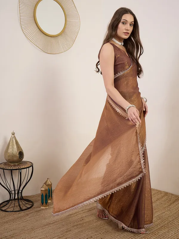 Brown_Satin_Textured_Zigzag_Border_Saree_For_Women
