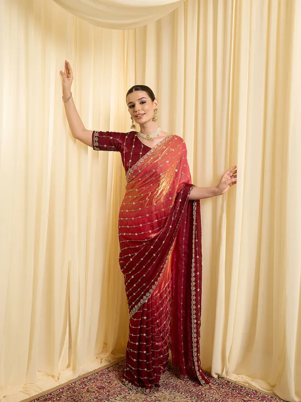 Maroon_Satin_Floral_Embroidered_Saree_For_Women