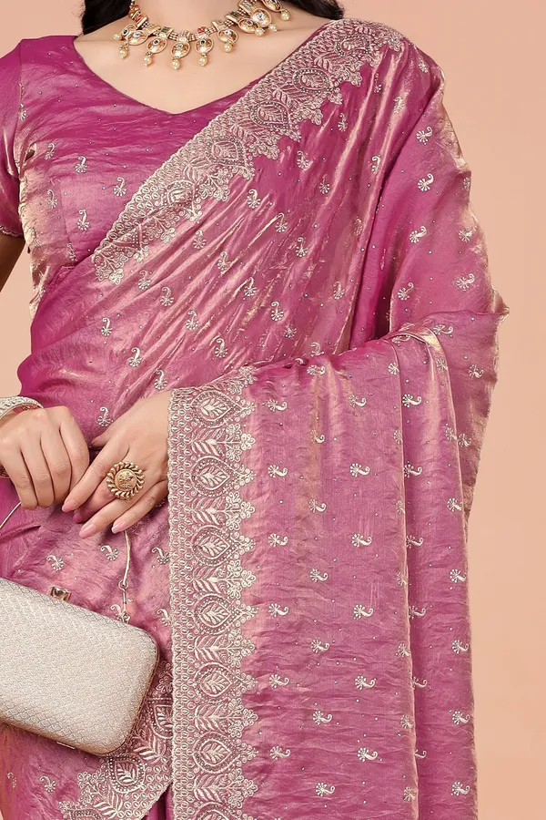 Pink_Satin_Embroidered_Border_Saree_For_Women