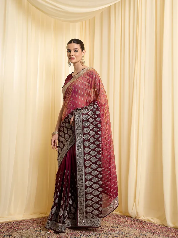 Maroon_Satin_Embroidered_Blouse_For_Women