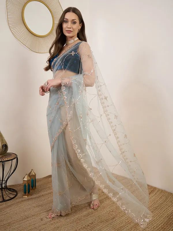 Grey_Net_Embroidered_Saree_For_Women