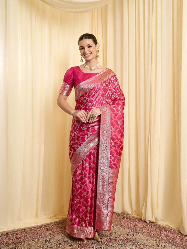 Pink_Satin_Brocade_Saree_For_Women