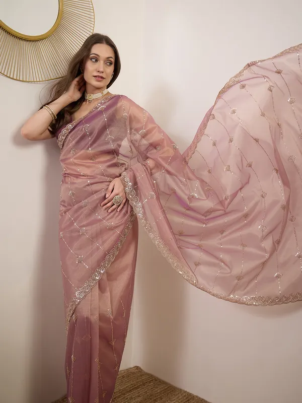 Pink_Satin_Sheer_Embroidered_Saree_With_Blouse_For_Women