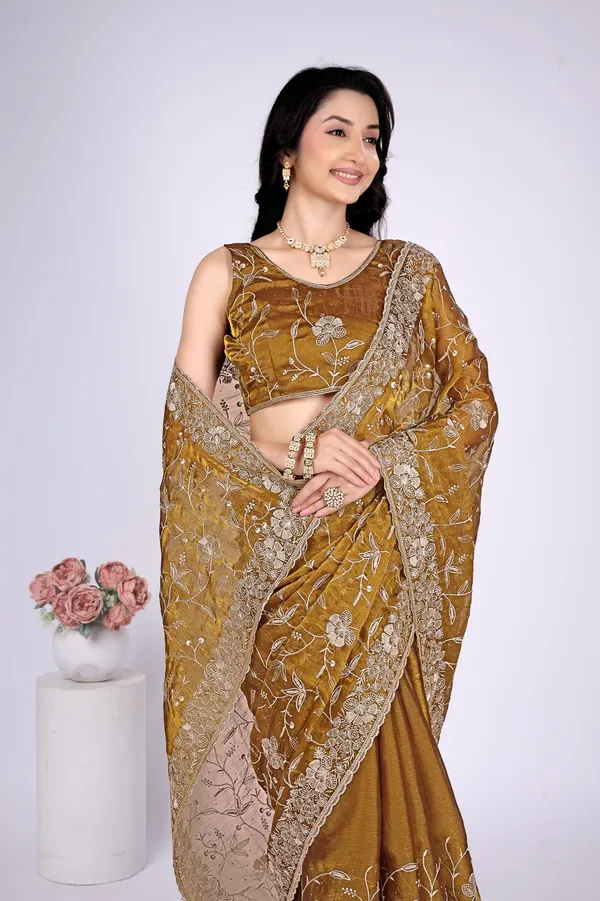 Brown_Organza_Embroidered_Saree_For_Women
