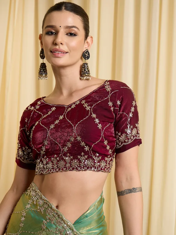 Green_Satin_Embroidered_Saree_For_Women