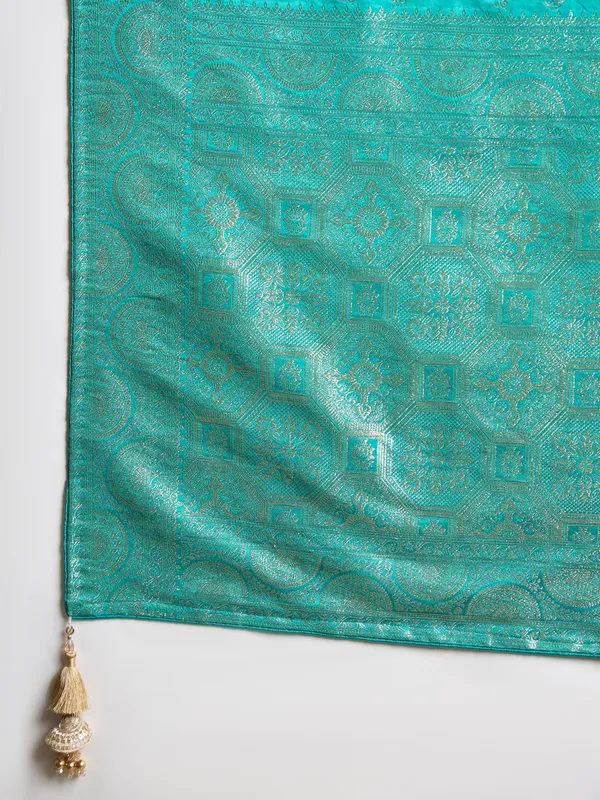 Teal_Satin_Woven_Saree_For_Women
