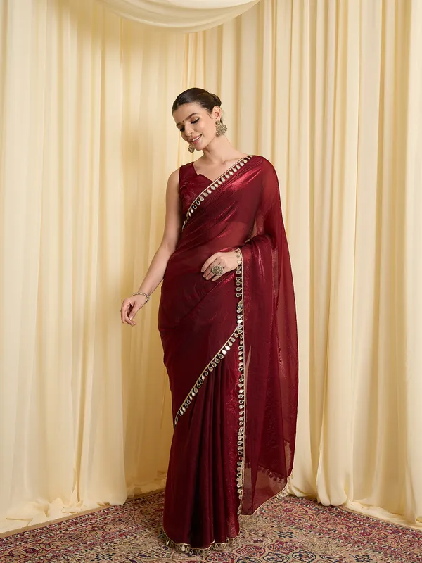 Maroon_Satin_Sheer_Embellished_Saree_For_Women