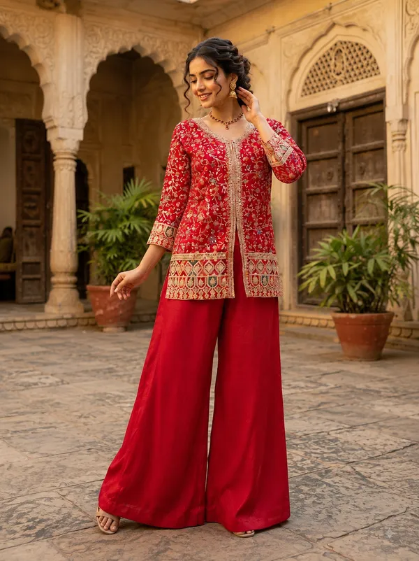 Red_Satin_Embroidered_Kurta_Palazzo_Set_For_Women