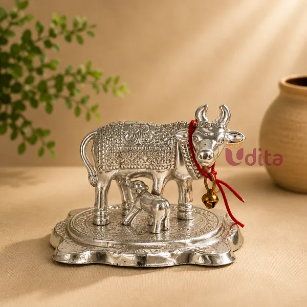 German_Silver_Traditional_Kamadhenu_Cow_Decorative_Idol_-_Pack_of_2
