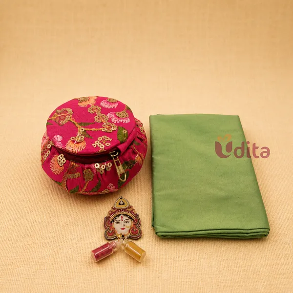 Yellow_Organza_Fabric_Matki_Pouch_Varalakshmi_Return_Gift_Hamper