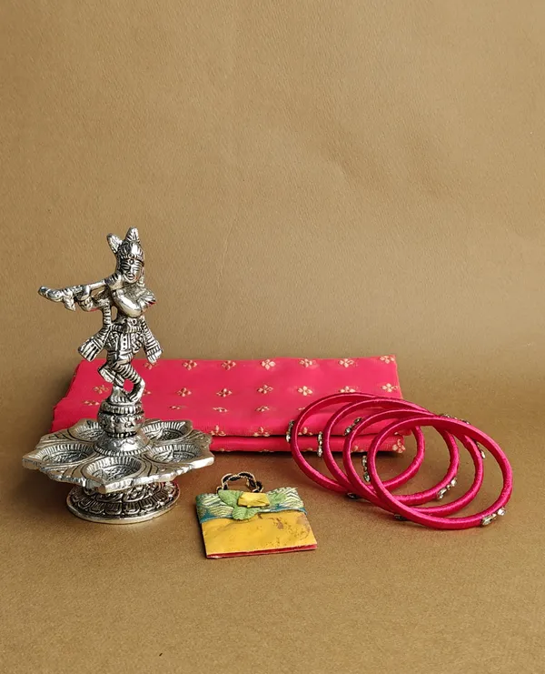 German_Silver_Acrylic_Tray_Krishna_Diya_Gift_Hamper
