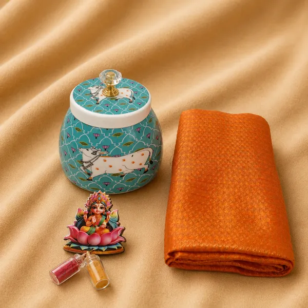 Yellow_Organza_Bag_Pichwai_Jar_Varalakshmi_Return_Gift_Combo