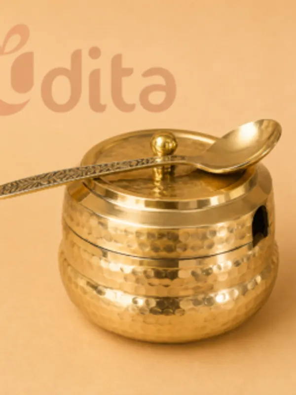 Brass_Traditional_Hammered_Ghee_Pot_500Ml_With_Lid_And_Spoon