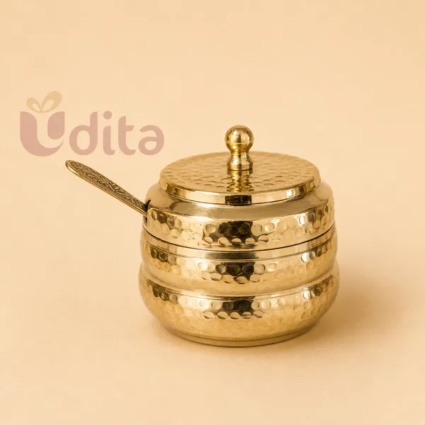 Brass_Traditional_Hammered_Ghee_Pot_500Ml_With_Lid_And_Spoon