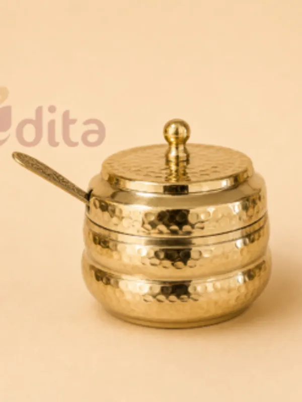 Brass_Traditional_Hammered_Ghee_Pot_500Ml_With_Lid_And_Spoon