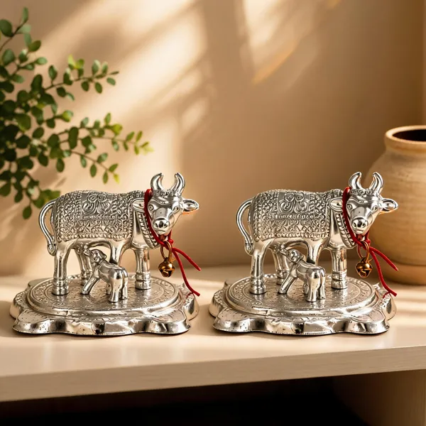 German_Silver_Traditional_Kamadhenu_Cow_Decorative_Idol_-_Pack_of_2