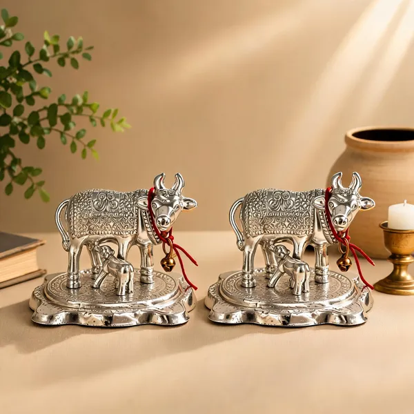 German_Silver_Traditional_Kamadhenu_Cow_Decorative_Idol_-_Pack_of_2