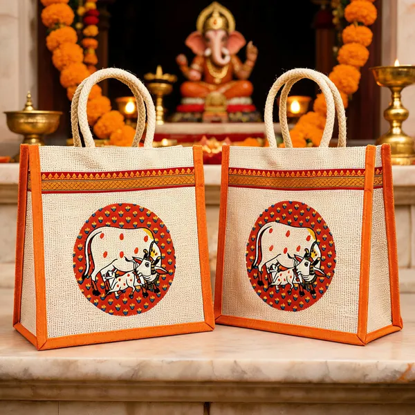 Multicolour_Jute_Pichwai_Cow_Print_Return_Gift_Bag_8_Inch_-_Pack_of_2