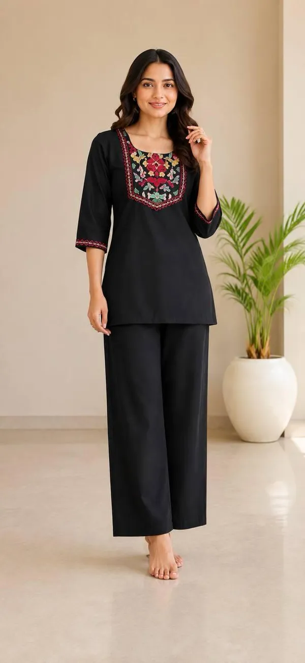 Black_Embroidered_Straight_Kurta_Pant_Set_for_Women